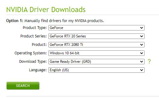 nvidia driver selection